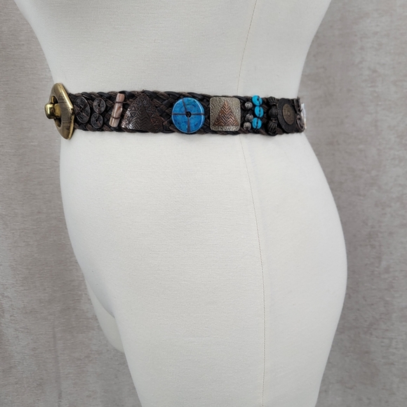 Boho Belt with Faux Turquoise Stones Shells Metal and Beading Women's Hip Belt - Picture 5 of 13